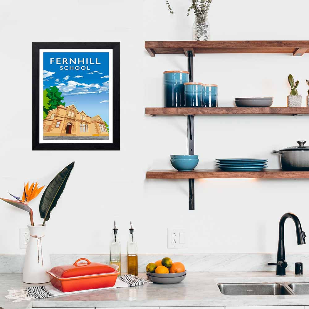 Fernhill School - Stunning Hand-Drawn Vintage Travel Style Wall Art Poster