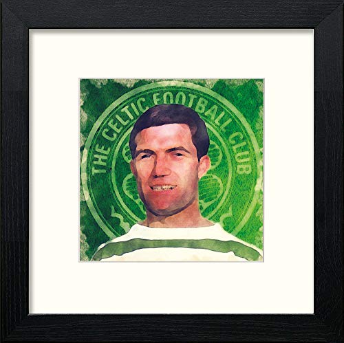 Glasgow Celtic Bertie Auld in Black Wood frame, premium wall art print