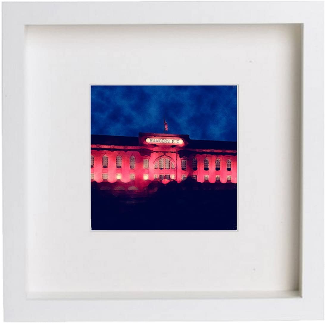 Glasgow Rangers Football Club Ibrox Park Frontage At Night in White frame, premium wall art print