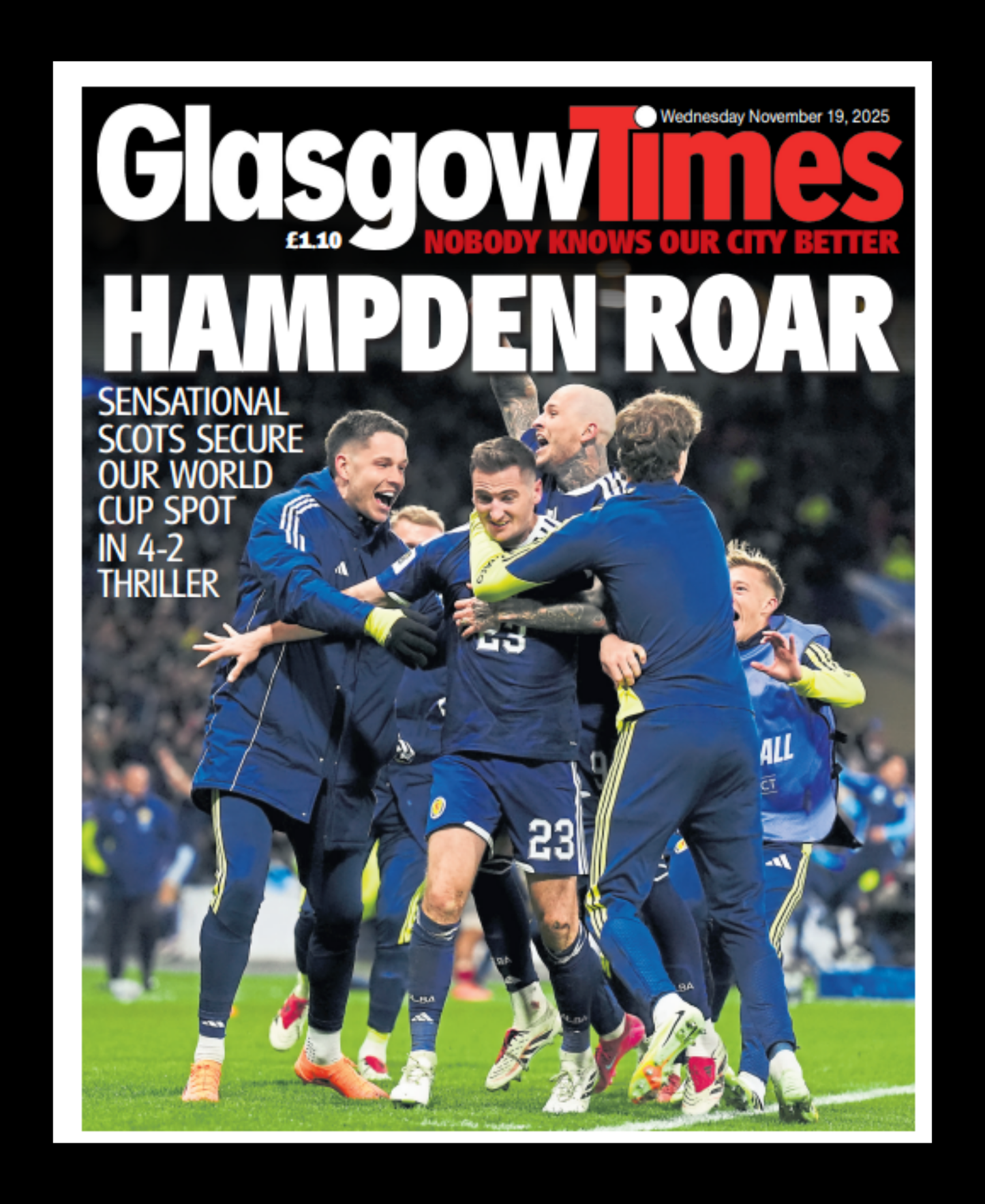 Glasgow Times Scotland's Dramatic Win (Framed Front Cover)