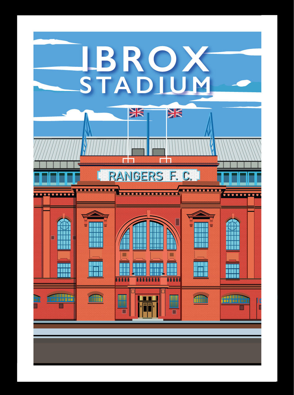 Ibrox Park - Stunning Hand-Drawn Vintage Travel Style Wall Art Poster