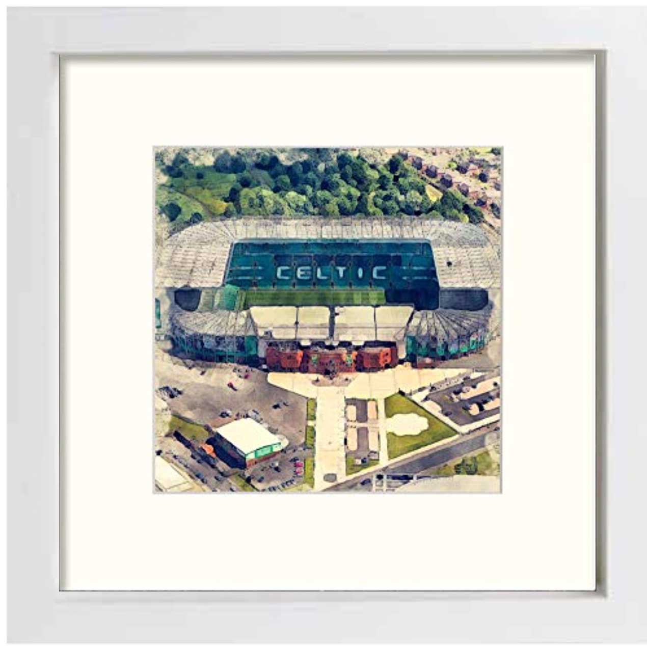 Celtic Park in White Wood frame, premium wall art print