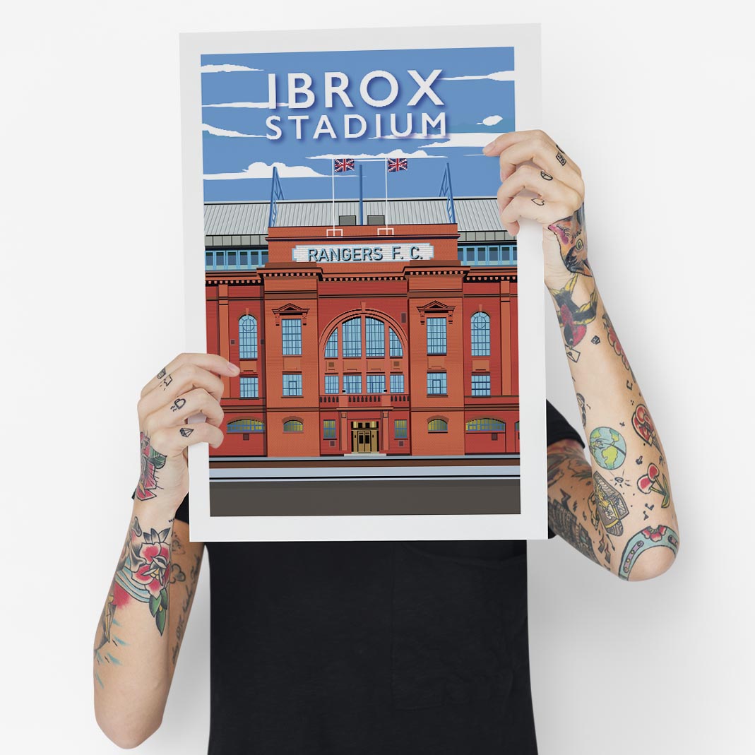Ibrox Park - Stunning Hand-Drawn Vintage Travel Style Wall Art Poster