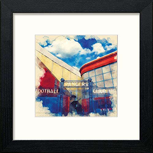 Glasgow Rangers FC Ibrox Stadium Main Gate in Black Wood frame, premium wall art print