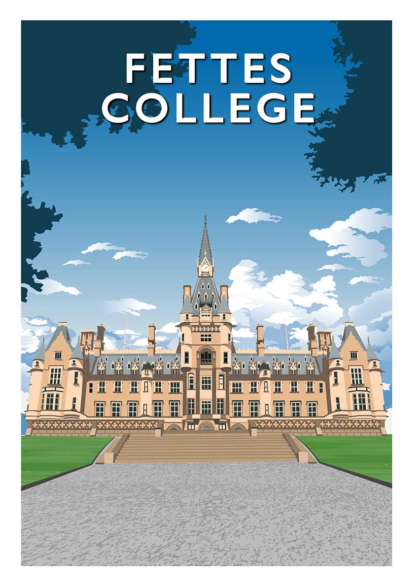 Fettes College - Stunning Hand-Drawn Vintage Travel Style Wall Art Poster