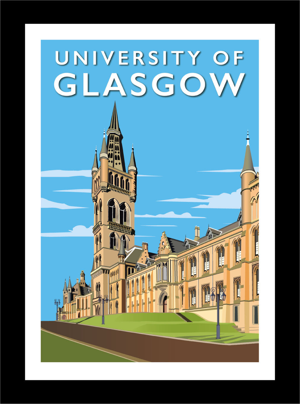 Glasgow University - Stunning Hand-Drawn Vintage Travel Style Wall Art Poster