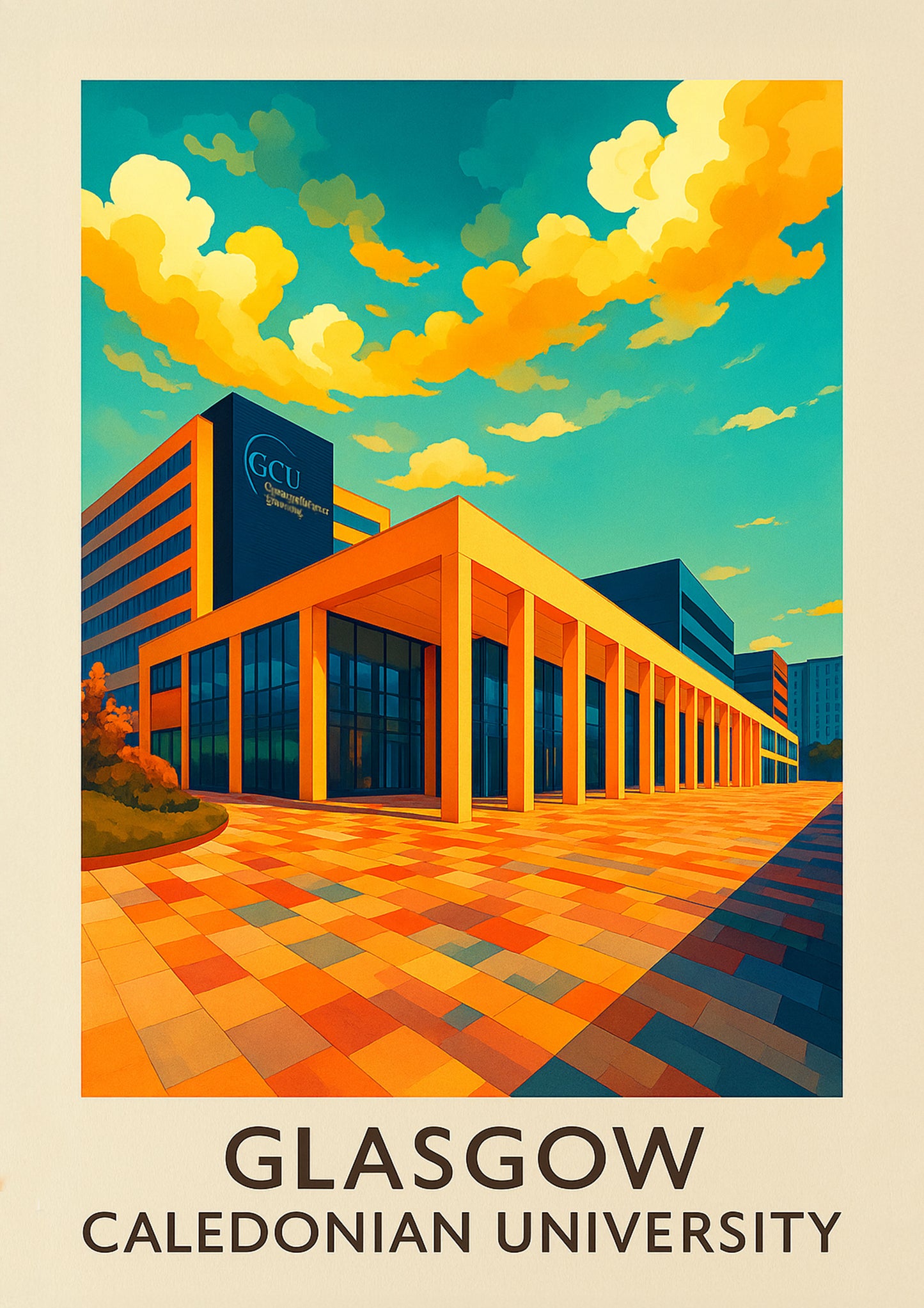 Glasgow Caledonian University - Stunning Hand-Drawn Vintage Travel Style Wall Art Poster (Copy) (Copy)