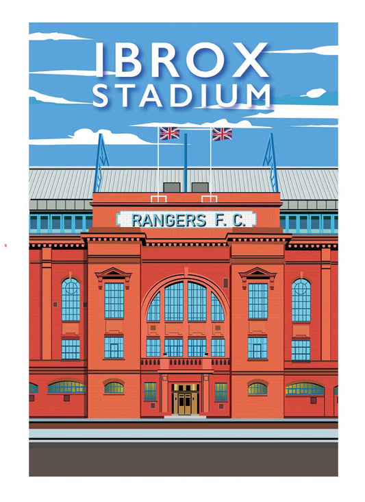Ibrox Park - Stunning Hand-Drawn Vintage Travel Style Wall Art Poster