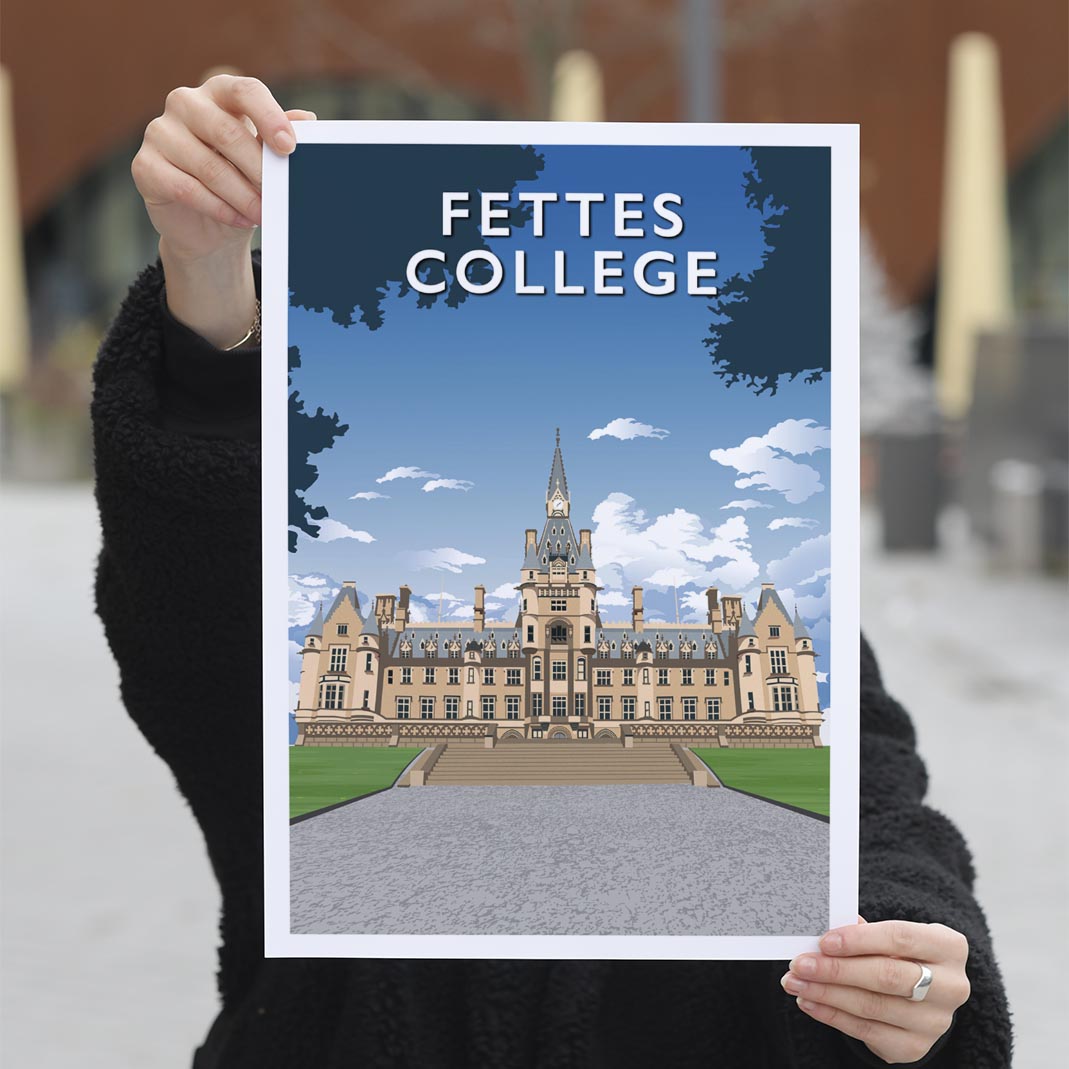 Fettes College - Stunning Hand-Drawn Vintage Travel Style Wall Art Poster
