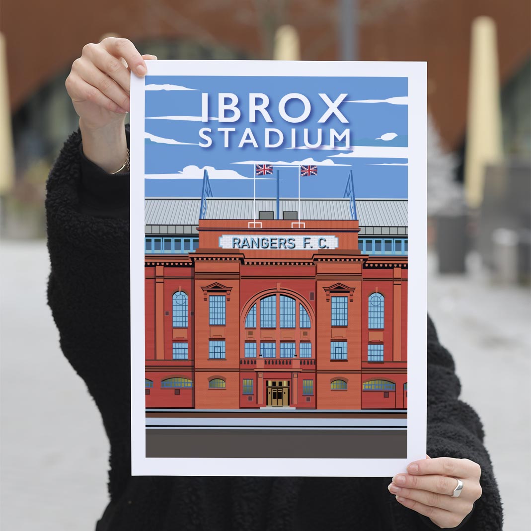 Ibrox Park - Stunning Hand-Drawn Vintage Travel Style Wall Art Poster