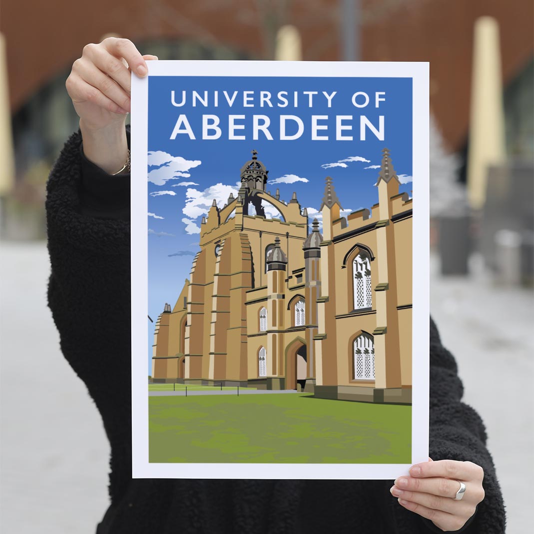 Aberdeen University - Stunning Hand-Drawn Vintage Travel Style Wall Art Poster