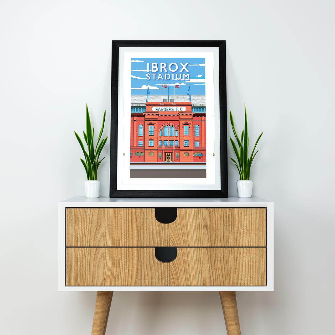 Ibrox Park - Stunning Hand-Drawn Vintage Travel Style Wall Art Poster