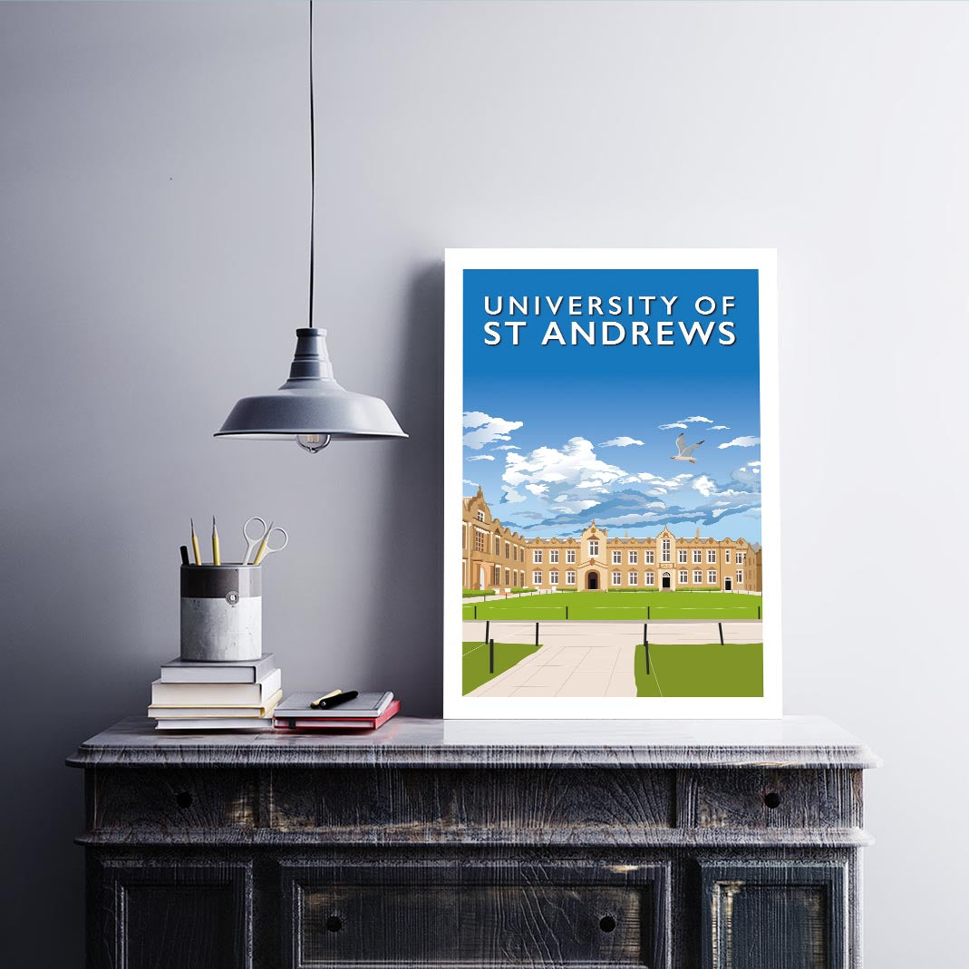 St Andrews University - Stunning Hand-Drawn Vintage Travel Style Wall Art Poster