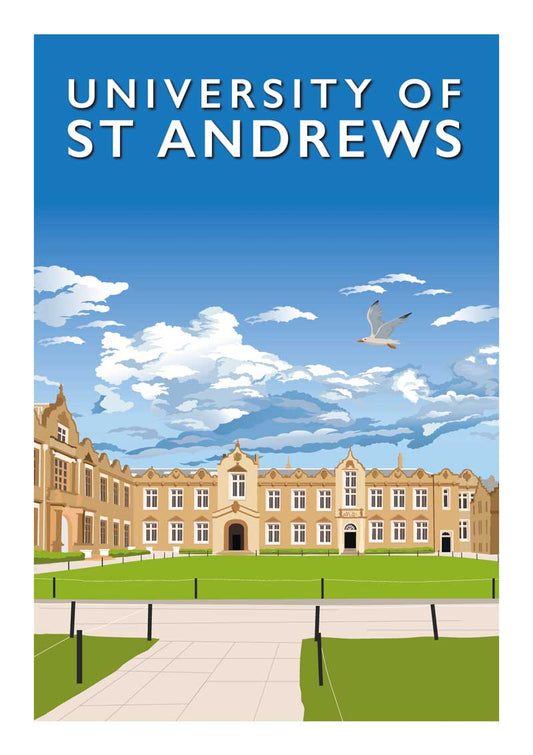 St Andrews University - Stunning Hand-Drawn Vintage Travel Style Wall Art Poster